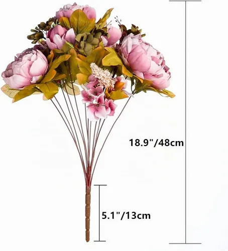 Vista 2 de Fule Paquete de 2 ramos de flores artificiales de seda de peonía grande, arreglo de centros de mesa de boda (marrón camafeo)