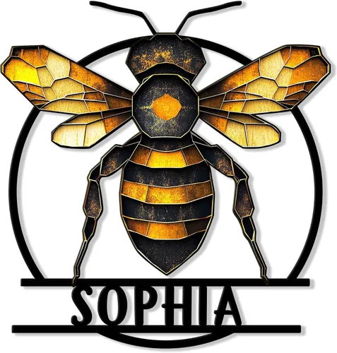 Vista 8 de Letrero de metal personalizado de abeja, cartel colgante de abeja de miel, porche de bienvenida al aire libre, valla de pared con nombre