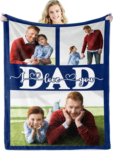 Vista 8 de Youltar Manta de fotos personalizada para el Día del Padre, regalo personalizado con el texto "Best Dad Ever" de hija o hijo para Navidad