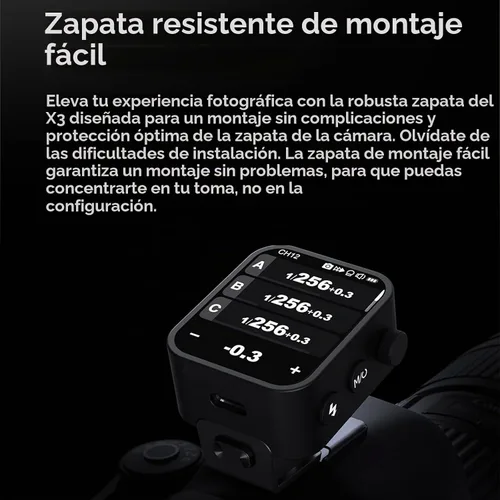 Vista 4 de Godox Disparador de flash inalámbrico X3F TTL, transmisor de flash de pantalla táctil para cámaras Fuji, batería incorporada