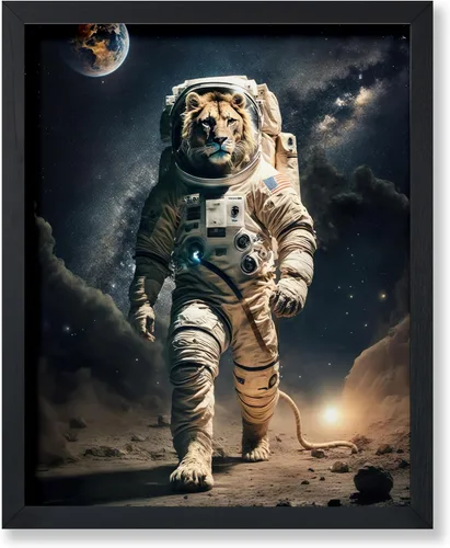 Vista 8 de Poster Master Póster vintage de animales – Impresión retro divertida – Regalo para artista, amigo – Oso Grizzly en traje espacial, astronauta, luna