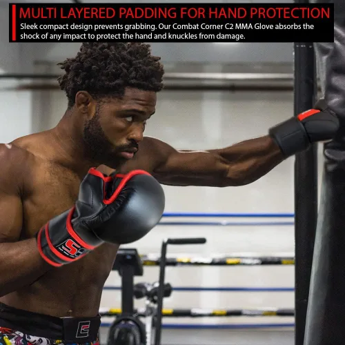 Vista 4 de Combat Corner Guantes de entrenamiento C2 MMA para hombres y mujeres, guantes de entrenamiento de kickboxing, Muay Thai, MMA Sparring