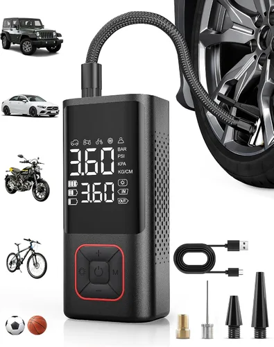 Vista 10 de Powools Inflador de neumáticos inalámbrico, compresor de aire portátil, bomba de aire de 150 PSI con función de apagado automático para neumáticos