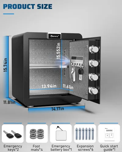 Vista 2 de Kavey Caja de seguridad ignífuga de 1.8 pies cúbicos, pantalla táctil LCD, caja fuerte para el hogar con sistema de alarma dual y modo de silencio