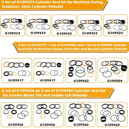Vista 2 de Kit de sello de máquina completa para caja 580E 580SE 580SD, Boakhoe cargador cubo cilindros hidráulicos kit de sello de repuesto G109456*2+G109417*