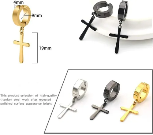 Vista 2 de Juego de 3 pendientes de aro de acero inoxidable para hombre y mujer sin perforar con bisagras 3 pares