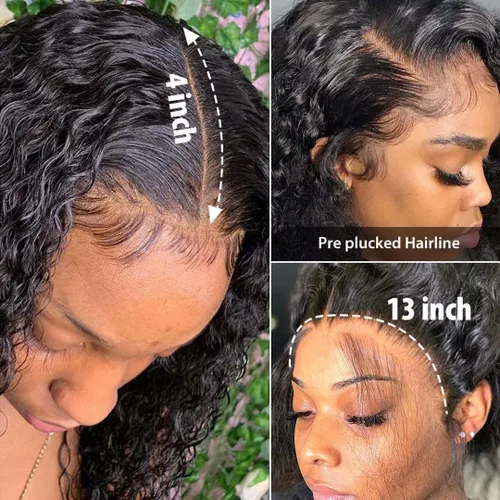 Vista 3 de Recomtic Pelucas rizadas Bob de cabello humano corto frontal 13x4, pelucas de encaje frontal lisas y onduladas para mujeres negras, cabello humano