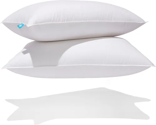 Vista 3 de Canadian Down & Feather Co. - Paquete de 2 almohadas de plumón de ganso blanco de soporte medio, tamaño estándar, carcasa de 260 hilos, 100%