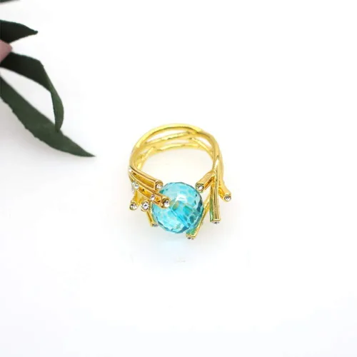 Vista 5 de HSQYJ Luxury Blue Red Oval Cubic Zirconia Promise Rings Classic Style Crystal Anniversary Wedding Engagement Bands Cocktail Ring for Women Girl Gold