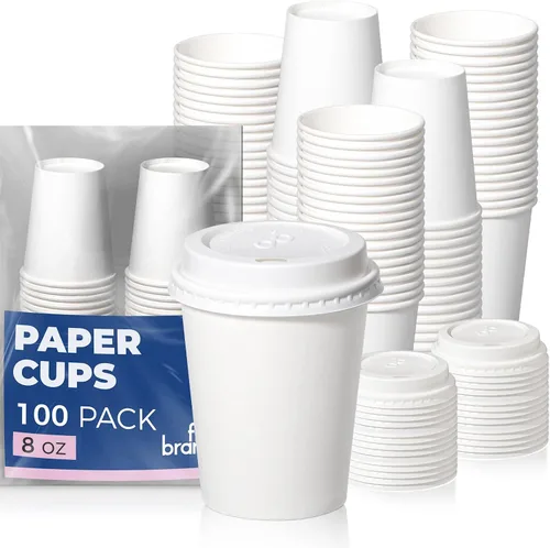 Vista 12 de Fit Meal Prep Paquete de 100 Tazas de Café Desechables de 4 oz con Tapas, Vasos de Papel Premium Para Llevar, Tazas de Café Caliente a Prueba