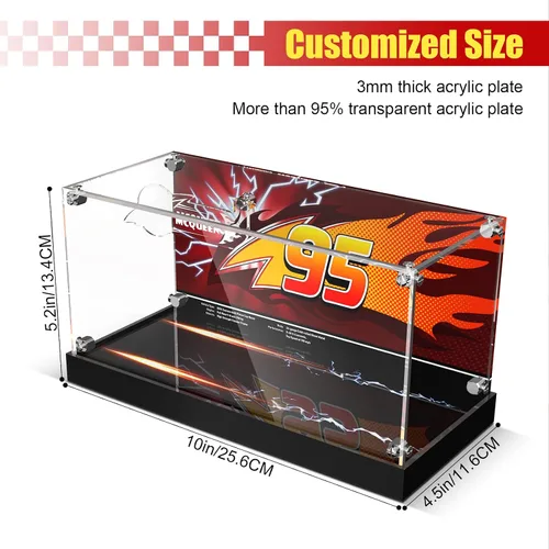 Vista 4 de Vitrina acrílica con luces LED, compatible con Lego 77255 Speed Champions Lightning McQueen Toy (solo funda, modelo no incluido)