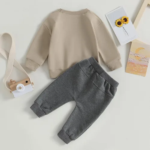 Vista 38 de Conjunto de 2 piezas de sudadera con estampado de letras y cuello redondo para bebé niño