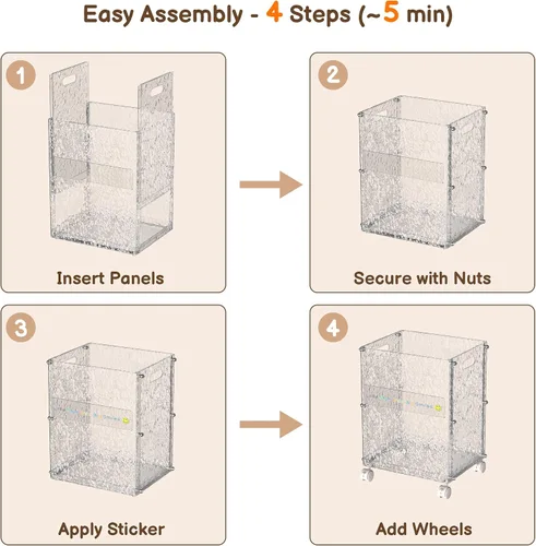Vista 7 de Cubo organizador de juguetes con ruedas para almacenamiento de animales de peluche, grande, glaciar With Wheels, Clear Shatterproof Cart, Slim