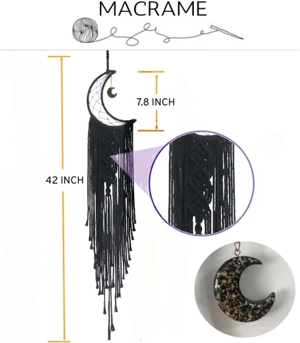 Vista 8 de Atrapasueños Atrapasueños de Luna con Luz, Atrapasueños Negro para Niñas y Niños, Decoración de Pared de Dormitorio, Decoración de Navidad