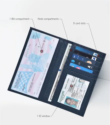 Vista 2 de ESTALON Funda para libro de cheques para hombres y mujeres, funda de cuero estándar para chequera, Celeste