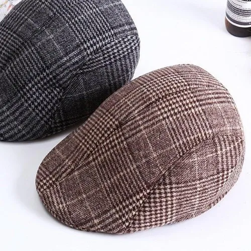 Vista 8 de Gorra de lana clásica de tweed de espiga para hombre, gorra plana Gatsby Ivy Cabbie Hat Medium
