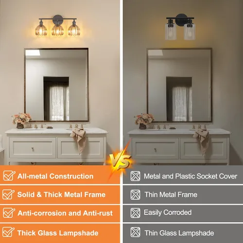 Vista 192 de Shenmoyl Lámparas de baño, lámpara de pared de 2 luces para tocador sobre espejo con pantalla de vidrio tulipán blanco para dormitorio, sala
