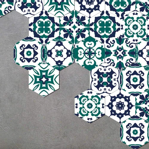 Vista 9 de Alwayspon 10 calcomanías hexagonales antideslizantes para el suelo, para decoración del hogar, despegar y pegar, autoadhesivas, para sala de estar