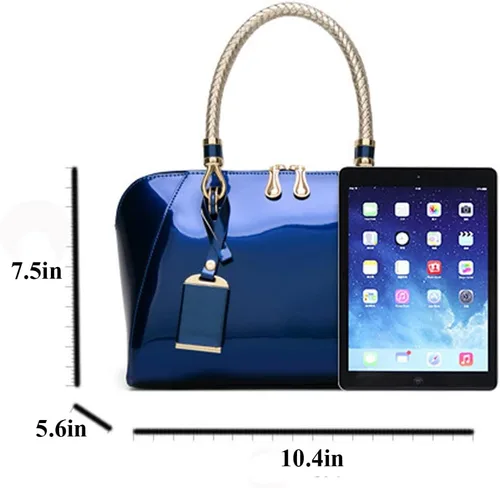 Vista 4 de Bolsos de cuero de charol brillante para mujer, bolso con asa superior, bolso elegante, bolso de mano mediano, bolso de hombro