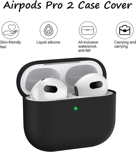 Vista 4 de Funda de silicona compatible con Airpods Pro 2 Ultrathin 0.059 in de grosor, funda protectora LED frontal visible (negro)
