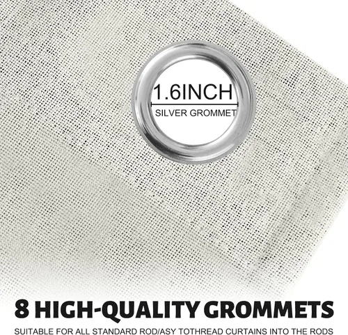 Vista 4 de SimpleHome Cortinas de Lino Blanco Crema 100% Opacas de 84 Pulgadas de Largo, Juego de 2 Paneles, Lino Sintético Texturizado para Sala de Estar