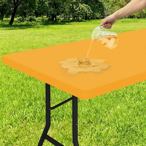 Vista 27 de Smiry - Mantel rectangular de vinilo con respaldo de franela elástica ajustada para mesas plegables de 2 pies, manteles impermeables y lavables