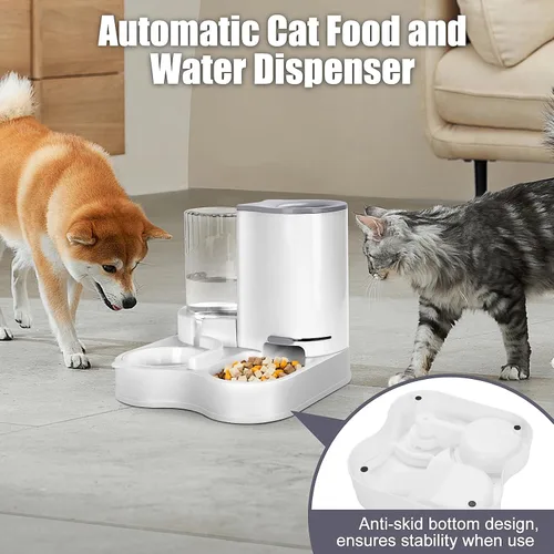 Vista 5 de Alimentador para mascotas 2 en 1 y dispensador de agua, dispensador automático de alimentos y agua para gatos, alimentador de gravedad para perros