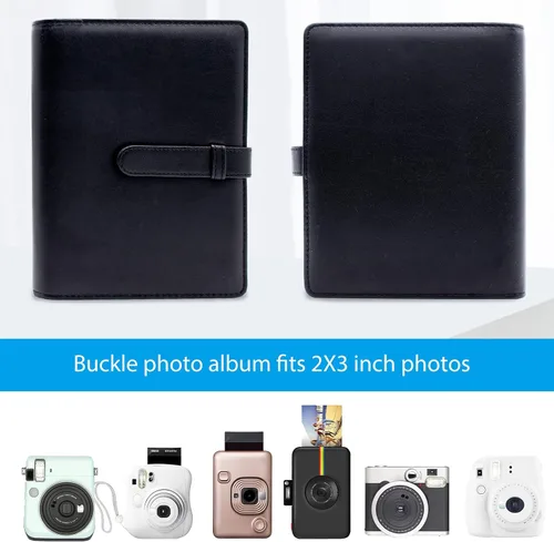 Vista 2 de Mini álbum de fotos de 128 bolsillos para cámara Fujifilm Instax Mini, Polaroid Snap, Z2300, cámaras instantáneas SocialMatic e impresora Negro
