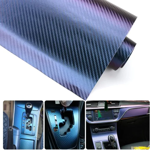 Vista 3 de Envoltura de Vinilo de Fibra de Carbono, Envoltura de Vinilo Púrpura Brillante para Automóvil, Encantador Camaleón Azul a Púrpura Autoadhesivo 1 pie