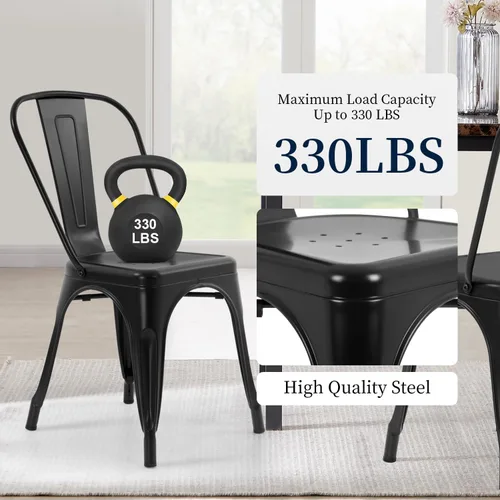 Vista 5 de Juego de 4 sillas de comedor, de metal, para interiores y exteriores, sillas de patio, de cocina, de 18 pulgadas de altura, silla de restaurante