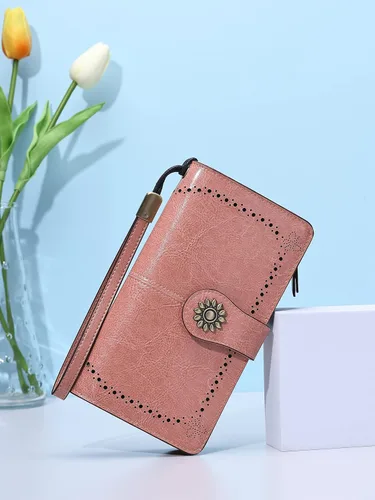 Vista 2 de Lavemi - Cartera de piel con bloqueo RFID para mujer, de gran capacidad, para llevarla a la muñeca