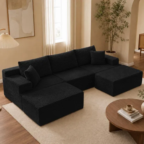 Vista 34 de Sofá modular modular en forma de U de 103 pulgadas con 2 otomanas Negro