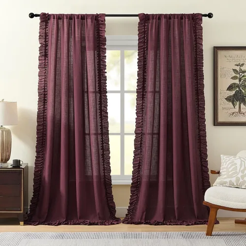Vista 18 de TERLYTEX Cortinas de encaje de lino de 96 pulgadas de largo 2 paneles, 42 x 96 pulgadas, cortinas con volantes estilo granja para sala con bolsillo