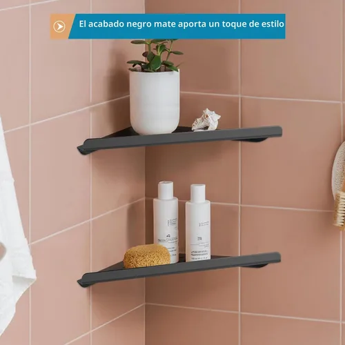 Vista 5 de 2 estantes esquineros de acero inoxidable 304 con tornillos, organizador de ducha triangular, soporte de jabón de montaje en pared para baño Negro