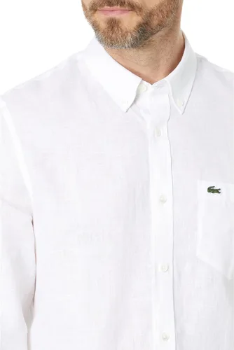 Vista 3 de Lacoste Camisa de manga larga con botones de lino y bolsillo frontal para hombre
