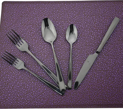 Vista 2 de Juego de cubiertos de mango grueso de 24 piezas, acero inoxidable 18/10 negro antiguo con cuchillo para carne, juego de cubiertos pulidos de espejo