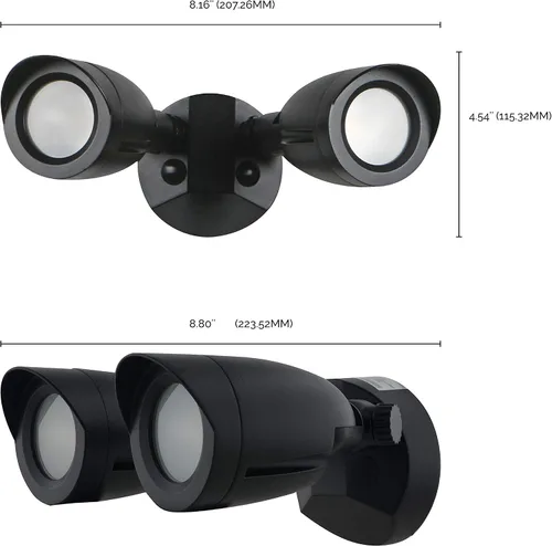 Vista 4 de Satco Luz de seguridad para exteriores 65-714, accesorio de inundación LED de doble cabeza de bala, blanco cálido de 3000 K, carcasa de aluminio