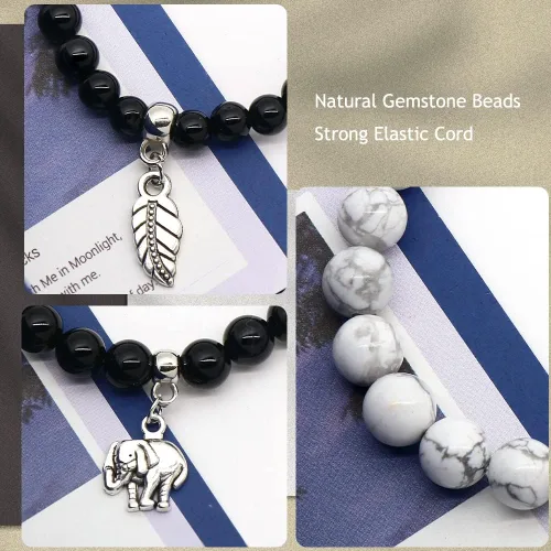 Vista 3 de C&L Accessories Pulseras de cuentas de chakras para mujeres, hombres y adolescentes, 3 pulseras curativas, juego de pulseras elásticas de bolas