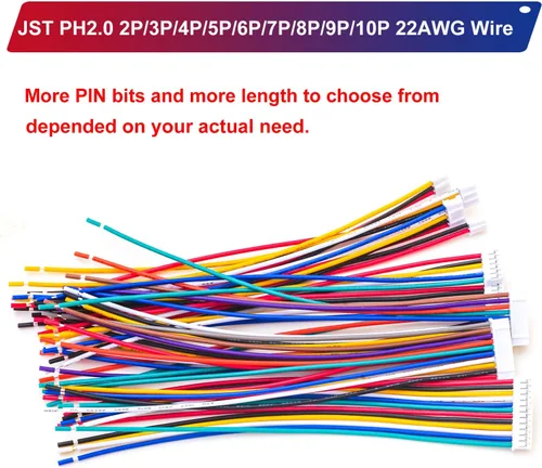 Vista 7 de PH2.0.000 in JST - Kit de conector macho con cable preprensado de 22 AWG, 2/3/4/5/6/7/8/9/10/12 pines de carcasa JST conector de cable adaptador