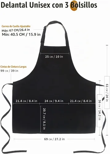 Vista 2 de Xeoxarel Delantal Babero Corto Medio Unisex con 3 Bolsillos