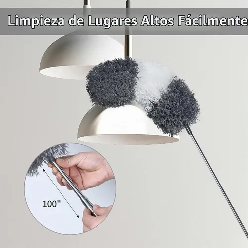 Vista 2 de BOOMJOY Plumero de plumas de microfibra con poste extensible de 100 pulgadas, paquete de 2 plumeros para limpieza de techo, ventilador, muebles