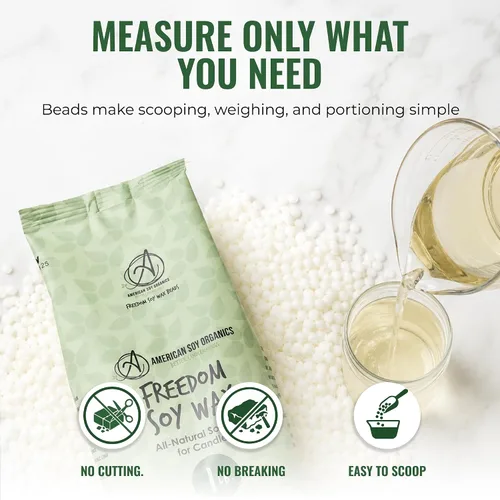 Vista 3 de American Soy Organics - Cuentas de cera de soja Freedom de 1 libra para hacer velas - Cuentas de cera para microondas - Suministros prémium
