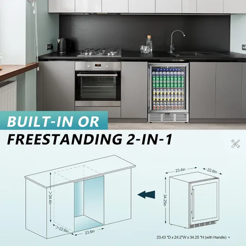 Vista 7 de EUHOMY Refrigerador de bebidas de 24 pulgadas, enfriador de bebidas integrado para 180 latas, refrigerador de cerveza debajo del mostrador