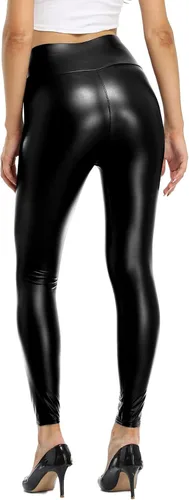 Vista 4 de Kotii Leggings suaves de piel sintética para mujer, pantalones de cuero de cintura alta, pantalones de cuero de poliuretano delgados