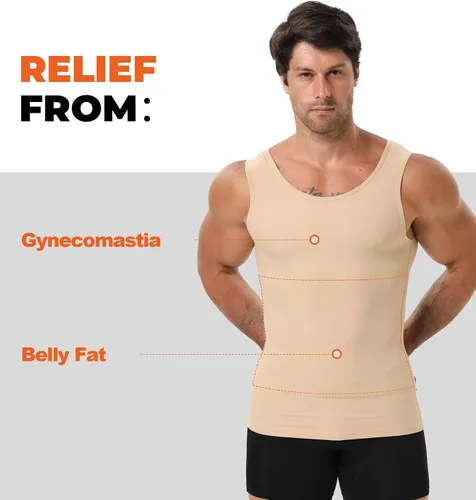 Vista 3 de Camiseta de compresión para hombre Body Shaper Slimming Tank Top Beige