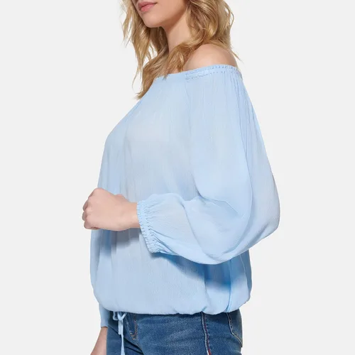 Vista 3 de Tommy Hilfiger Blusa con botones y cuello de banda para mujer