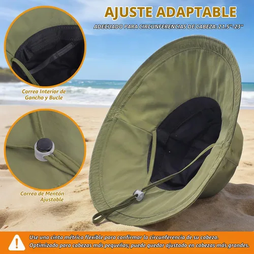 Vista 5 de Sombrero de ala ancha impermeable UPF 50+ para mujer con agujero para cola Verde militar