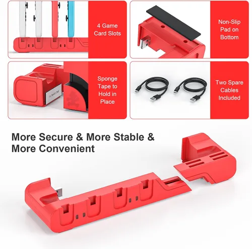 Vista 7 de Base de carga para controlador de interruptor compatible con Nintendo Switch OLED Mario Red Edition y Switch Model Joycon, estación de carga