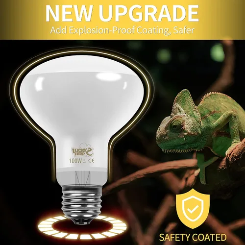 Vista 2 de LUCKY HERP Paquete de 3 bombillas de calor para reptiles de 100 W (3ª generación, más segura), bombilla de calor UVA anfibio, bombilla de luz diurna