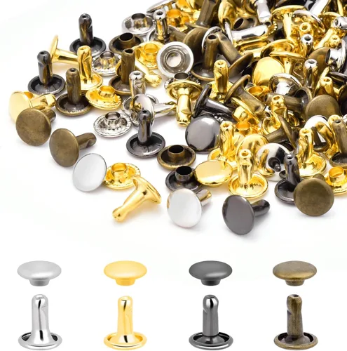 Vista 13 de 400 juegos de remaches para cuero, remaches de cuero de doble tapa redonda de 10 mm, remaches tubulares con punta para correa de bolso, llaveros